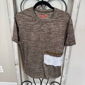 Retro Distrikt Stretch Utility Zip Accent‎ T Shirt Brown Heathered Mens M